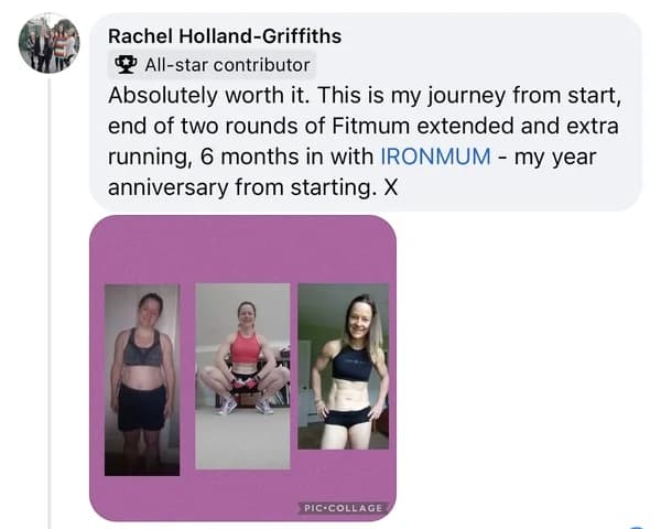 IronMum + FHHM before/after transformation — Rachel